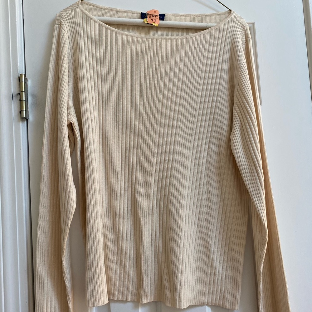 White long sleeve silk blend top